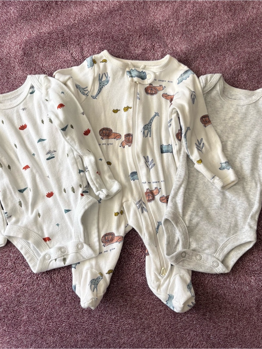 Carter’s Newborn White & Gray Baby One-Piece Set with Animal Prints